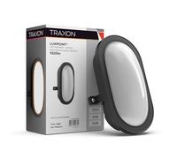 TRAXON LUXPOINT® Aplique Ovalado Exterior Bulkhead - Lambert LED 12W 1320Lm CCT 3 tonalidad (Luz Cálida, Neutra, Fría) IP44 PC (Negro Ovalado, 12 Watios)