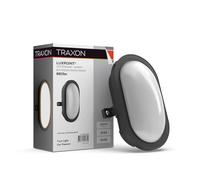 TRAXON LUXPOINT® Aplique Ovalado Exterior Bulkhead - Lambert LED 6W 660Lm CCT 3 tonalidad (Luz Cálida, Neutra, Fría) IP44 PC (Negro Ovalado, 6 Watios)