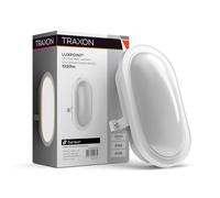 TRAXON LUXPOINT® Aplique Ovalado Exterior con Sensor Crepuscular Bulkhead - Lambert LED 12W 1320Lm CCT 3 tonalidad (Luz Cálida, Neutra, Fría) IP44 PC (Blanco Ovalado con Sensor, 12 Watios)