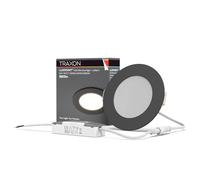 TRAXON LUXPOINT® Downlight LED Empotrable Slim 8W 3CCT 3000K/4000K/6500K con Driver Externo, Panel LED Redondo Ultrafino Ø125mm Corte 105-110mm, Foco LED Techo Interior 120° 220-240V (Negro, 8W CCT)