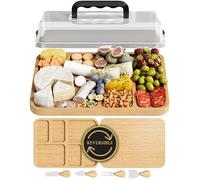 Trayful Tabla de embutidos portátil con tapa, reversible, bandeja para servir queso de viaje para picnics y entretenimiento, contenedor cubierto para aperitivos, plato grande para alimentos