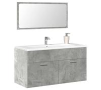 Traylux Armario de baño con espejo, color gris hormigón, material de madera, montaje en pared, mueble de baño, mueble de baño, armario inferior con espacio de almacenamiento y espejo para lavadero y