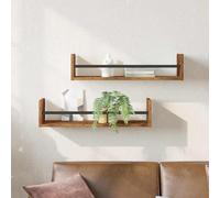 Traylux Estantería de pared de madera vieja con elementos metálicos, 60 x 16 x 14 cm, juego de 2 estantes flotantes para librería, almacenamiento en el salón o dormitorio