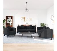 Traylux Juego de 3 piezas de sofá de terciopelo negro con cojines, sofá de 3 plazas, sofá de 2 plazas y sillón, cómodo tapizado para salón, ahorra espacio con cómodos asientos