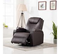 Traylux Sillón balancín eléctrico de piel sintética marrón con 8 puntos de masaje, respaldo ajustable y reposapiés, giratorio 360 grados, incluye mando a distancia
