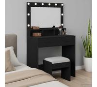 Traylux Tocador con estante negro efecto roble 79 x 41 x 135 cm, iluminación LED, espacio de almacenamiento con cajones, espejo de maquillaje, mesa cosmética para dormitorio y habitación de niñas