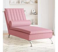 Traylux Tumbona de relax con cojín cervical de terciopelo rosa con función de masaje para salón, dormitorio, confort y diseño moderno, acolchado ergonómico, respaldo ajustable