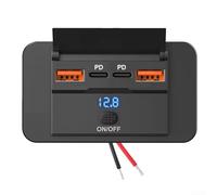 Trayneel 4 puertos 12 V 24 V RV USB salida cargador de coche adaptador de enchufe 108W Dual PD30 USB C y Dual QC30 USB A carga rápida con tapa abatible interruptor de alimentación antideslizante