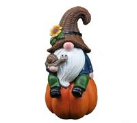 Trayneel Adorno de resina para jardín, enano sentado en la cosecha de calabaza, decoración para patio al aire libre y patio, resistente a la intemperie, diseño hecho a mano, 8,5 x 8 x 16,5 cm