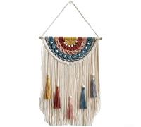 Trayneel Decoración nórdica hecha a mano de algodón para colgar en la pared para dormitorio, sala de estar, estilo bohemio, manta artística para decoración del hogar, telón de fondo de fotos (C azul