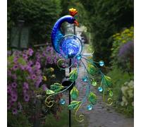 Trayneel Estaca de luz de jardín de pavo real con energía solar, impermeable, decoración al aire libre para patio, camino, estanque con orbe azul brillante, 31 x 9 x 102 cm