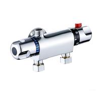 Trayneel Grifo mezclador de ducha termostático cromado con salida G1/2, material de aleación de 38 °C, control de temperatura, fácil instalación, compatible con sistemas de agua caliente y fría