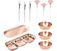 Trayneel Juego de 23 cuencos de tratamiento facial de acero inoxidable, cepillos de esponjas comprimidas, herramientas para el cuidado de la piel para la rutina de spa en casa (oro rosa)