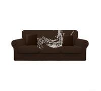 Trayneel Juego de funda de sofá de 3 plazas con 3 fundas de asiento y 2 fundas de manta de poliéster elástico resistente al agua para sala de estar, oficina, uso doméstico, color liso, ajuste elástico