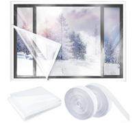 Trayneel Kit de aislamiento de ventana para invierno, reutilizable, impermeable, película de polietileno con cinta de doble cara y cierres para una fácil instalación en marco de aluminio y la mayoría