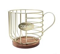 Trayneel Soporte de almacenamiento para cápsulas de café para organizador de mostrador, accesorios de barra de café, hierro a prueba de óxido y estante de madera maciza, 8.4 x 6.1 pulgadas, dorado y