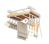 Trayneel Soporte para toallas de papel de acero inoxidable con ganchos para estante de almacenamiento debajo del armario, organizador de cocina que ahorra espacio, para toallas, tablas de cortar