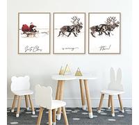 Trayosin Juego de 3 pósteres modernos de Navidad de alta calidad, impresiones artísticas modernas de Papá Noel, reno con trineo, cuadros artísticos para salón o dormitorio, póster decorativo sin marco