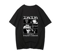 Trconk Camisetas Serial Experiments Lain Anime Camisetas Tops Lindo Manga Manga Corta Algodón Estampado Cómodo Versátil Camisetas Mangas Cortas-Black||XXS