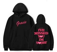 Trconk Gracie Abrams I've Missed You Im Sorry Tour Merch Sudaderas con Capucha Unisex Pocket Drawstring Sudadera De Manga Larga Moda Impreso Pullover Hoodies para Hombres Mujeres XS~4XL-Black||XS