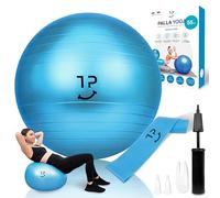 Tre Puri® Yoga, Pelota Pilates - 65 cm Pelota con Yoga Accesorios Marca Italiana - Útil para hacer fitness en casa y abdominales - Incluye banda elástica y libro electrónico (consejos para ti) (azul