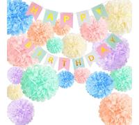 TREABEAR - 19 unidades de decoración multicolor para cumpleaños, diseño de flores de papel arcoíris, decoración "Happy Birthday" en letras inglesas, papel decorativo para baby shower, fiesta de jardín