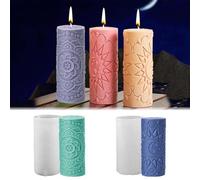 TREABEAR 2 moldes de silicona para fundición columna, cera de vela para fundir con luna y estrellas, formas cilíndricas para velas, diseño floral, moldes de silicona para la fabricación de velas