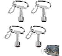 TREABEAR 8mm Llave Cuadradillo 4pcs y 4 Mosquetones, Llave Cuadrada de 8 Mm, Llave Maestra, Llave Ascensor 8mm, Llave de Contador de Luz para Llave de Paso Agua Contador de Agua Caja Contador Agua
