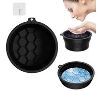 TREABEAR Cuenco Plegable de Silicona Negro, Cuenco de Hielo Plegable con Bandeja de Hielo Integrada de Silicona, Lavabo Plegable con Gancho Te Ayuda a Darte Un Baño de Hielo En La Cara