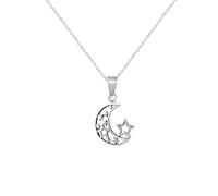 Treasure Bay Collar con colgante de luna creciente y estrellas de plata de ley 925 para mujeres y niñas, joyería celestial en cadena de 45 cm, regalo minimalista hecho a mano, adjustable, Plata
