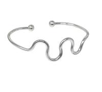 Treasure Bay Preciosa pulsera de plata de ley 925 hecha a mano para mujeres y niñas, brazalete de plata ondulada para mujer, talla única, Plata de ley, No es una piedra preciosa