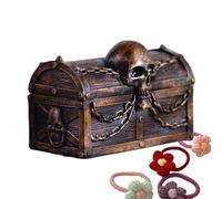 Treasure Box - de almacenamiento portátil para tesoros, cofre de tesoros piratas, joyero de resina con calavera y cadenas, de almacenamiento para recuerdos de piratas, Halloween