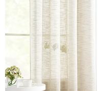 Treatmentex Cortinas semitransparentes para sala de estar, cortinas transparentes de lino natural para dormitorio, 90 pulgadas de largo, 2 paneles con ojales en la parte superior, color beige