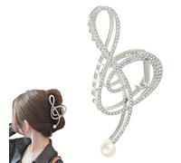 Treble Clef Hair Clip, Metal Treble Clef Claw Clip, Elegant Note Curve Hair Claw Clips, Music Note Hair Clips with Pearl, Treble Clef Claw Hair Clip (Silver with diamonds)