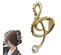 Treble Clef Hair Clip, Metal Treble Clef Claw Clip, Elegant Note Curve Hair Claw Clips, Music Note Hair Clips with Pearl, Treble Clef Claw Hair Clip (Gold)
