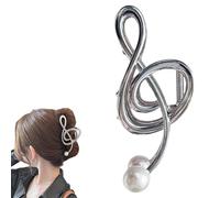 Treble Clef Hair Clip, Metal Treble Clef Claw Clip, Elegant Note Curve Hair Claw Clips, Music Note Hair Clips with Pearl, Treble Clef Claw Hair Clip (Silver)