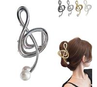 Treble Clef Hair Clip, Metal Treble Clef Claw Clip, Music Note Hair Clips with Pearl, Elegant Note Curve Hair Claw Clips, Shiny Gold Silver Hair Clips (Plata)