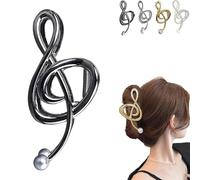Treble Clef Hair Clip, Metal Treble Clef Claw Clip, Music Note Hair Clips with Pearl, Elegant Note Curve Hair Claw Clips, Shiny Gold Silver Hair Clips (Negro)