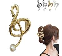 Treble Clef Hair Clip, Metal Treble Clef Claw Clip, Music Note Hair Clips with Pearl, Elegant Note Curve Hair Claw Clips, Shiny Gold Silver Hair Clips (Gold)
