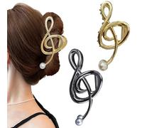 Treble Clef Hair Clip,Treble Clef Claw Clip,Treble Clef Music Note Hair Claw,Metal Hair Clips for Women,Music Note Hair Clips with Pearl For Thick or Thin Hair (Gold+Black)