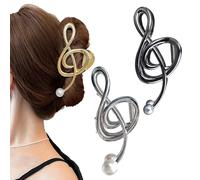 Treble Clef Hair Clip,Treble Clef Claw Clip,Treble Clef Music Note Hair Claw,Metal Hair Clips for Women,Music Note Hair Clips with Pearl For Thick or Thin Hair (Black+Silver)