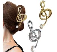 Treble Clef Hair Clip,Treble Clef Claw Clip,Treble Clef Music Note Hair Claw,Metal Hair Clips for Women,Music Note Hair Clips with Pearl For Thick or Thin Hair (Silver+Gold)