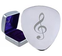 Treble Clef Music Note - Púa de guitarra de acero grabada en caja