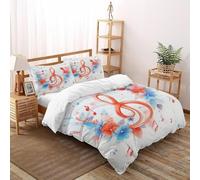 Treble Flor Claves_2 Funda De Edredón 3 Piezas 3D Impresa Música MúsicaalSymbols con 2 Fundas De Almohada Double（200x200cm） 100% Microfibra Juego De Cama para para Niñosy Hombres