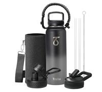 Trebo Botella de agua de 40 onzas con 3 tapas y asa, metal de acero inoxidable aislado al vacío para exteriores, a prueba de fugas, sin BPA, mantiene el frío durante 48 horas, el mejor regalo para