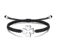 Trebol 4 Hojas Pulsera Mujer Plata, Amistad Negras Pulsera Niña, Pulseras de la Suerte, Personalizada Joyeria Pulsera Trenzado Cuerda Profesora, Regalos Cumpleaños Amigas Madre Amiga Hilo Tela Mama