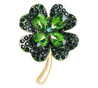 Trébol de hojas para broche de diamantes de imitación Elegante plateado para broche esmaltado de diamantes de imitación Regalo para mujer Vintage G Alfileres y broches de trébol de