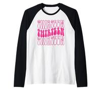 Trece 13 años de Edad, diseño Retro, Color Rosa Camiseta Manga Raglan