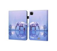 (Tree and Elephant, Multicolor) For iPad Pro 11 (2024) Shockproof Case Pattern Print Leather Tablet Cover with Card Holder - Double