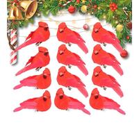 Tree Birds - Miniature Red Foam Velvet Figurines, Decorative Holiday Clip On Ornaments | Ideal Seasonal Decoration For Trees Branches, Party, Home, Garden, Backpacks, Bags, Indoor Outdoor Use